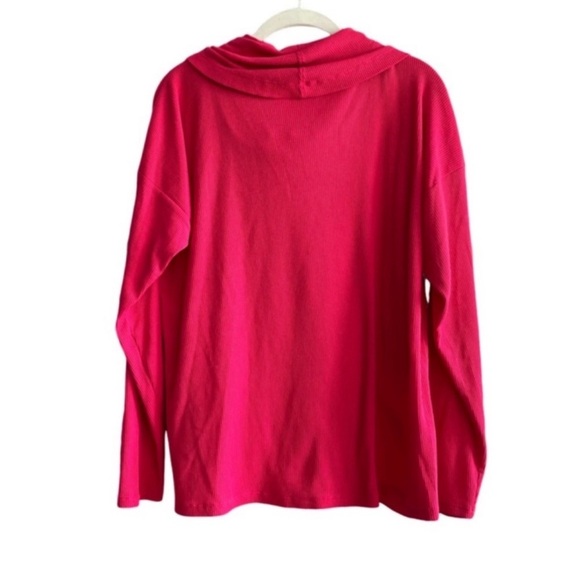 Michael Kors Waffle Knit Tee Long Sleeve Cowl Neck Thermal Top Deep Pink Size L - Picture 3 of 10